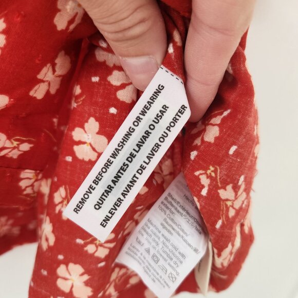 Madewell Puff Sleeve Floral Blouse Popover Top Happy Hibiscus Coral Shirt S - Picture 8 of 11